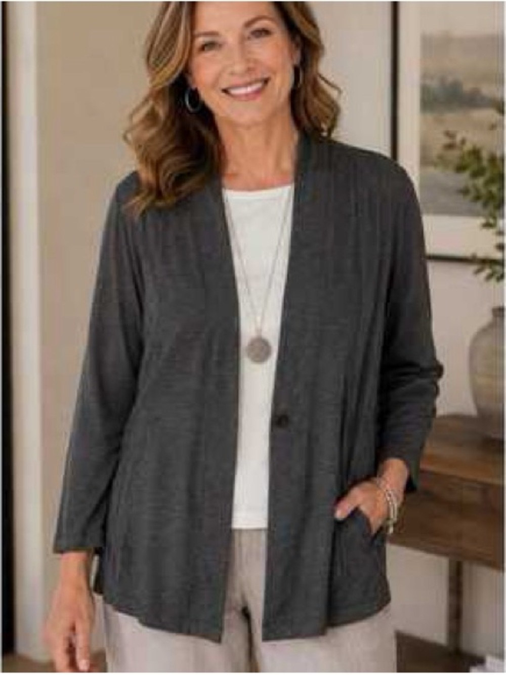 J. Jill Knit Gray Chic Wearever Collection Stretch Cardigan Sweater Size XL